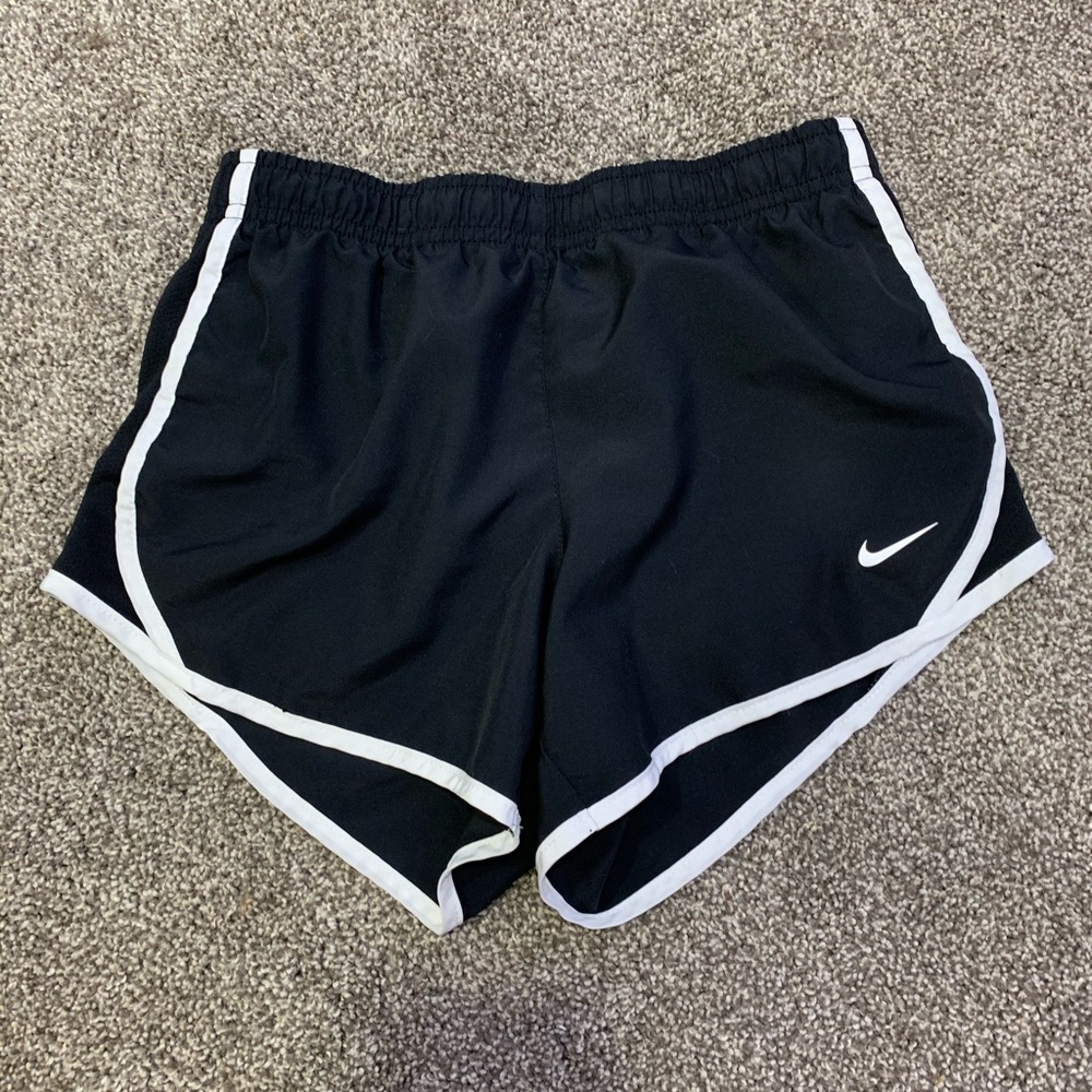 Girls black and white nike running shorts